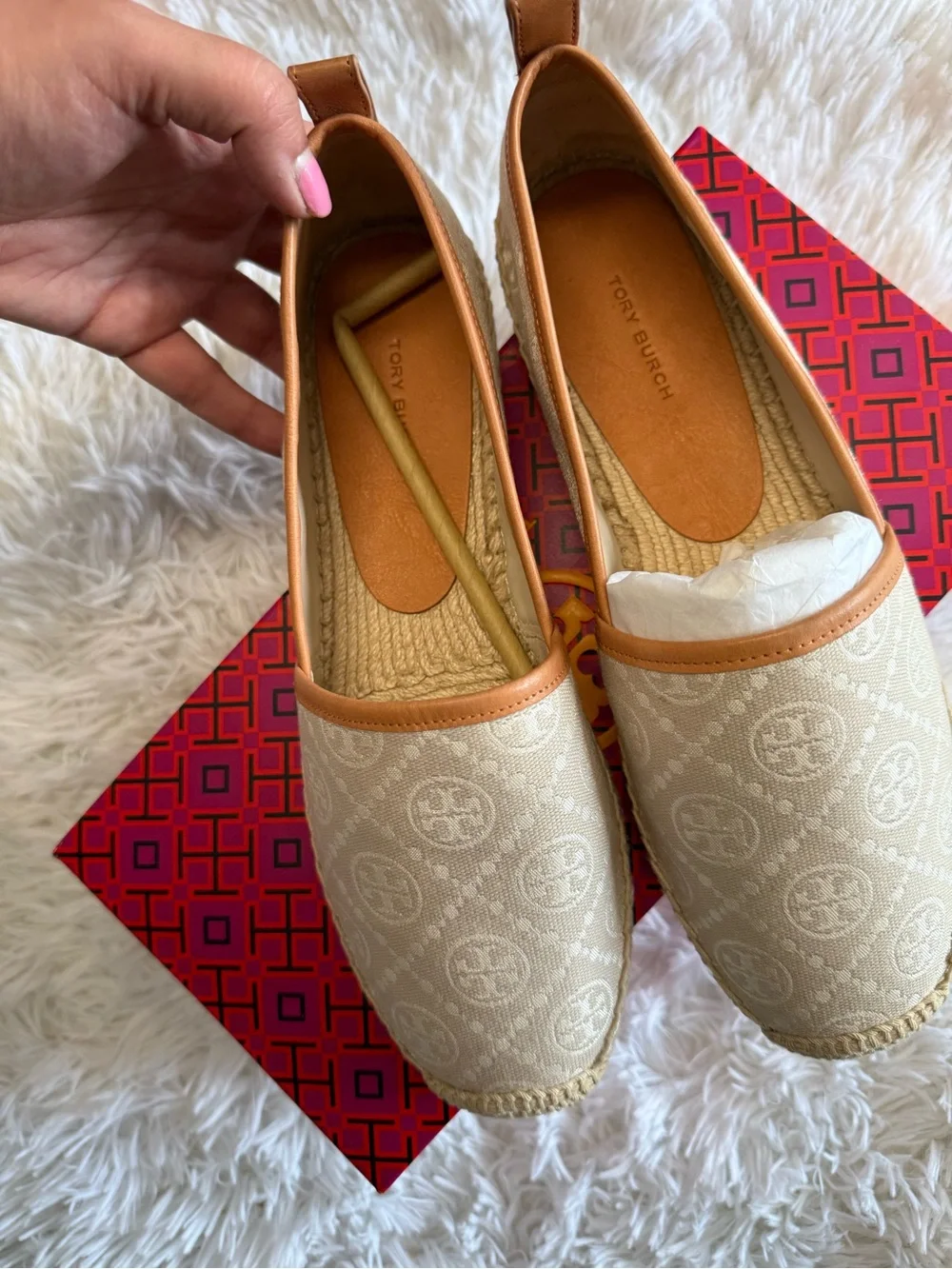 NWT Tory Burch Cream Monogram Espadrilles